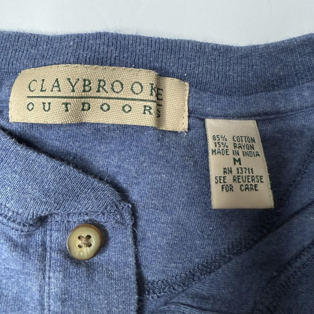 Claybrooke Henley Shirt Men sz M Blue 3-Button Short‎ Sleeve - Picture 3 of 5